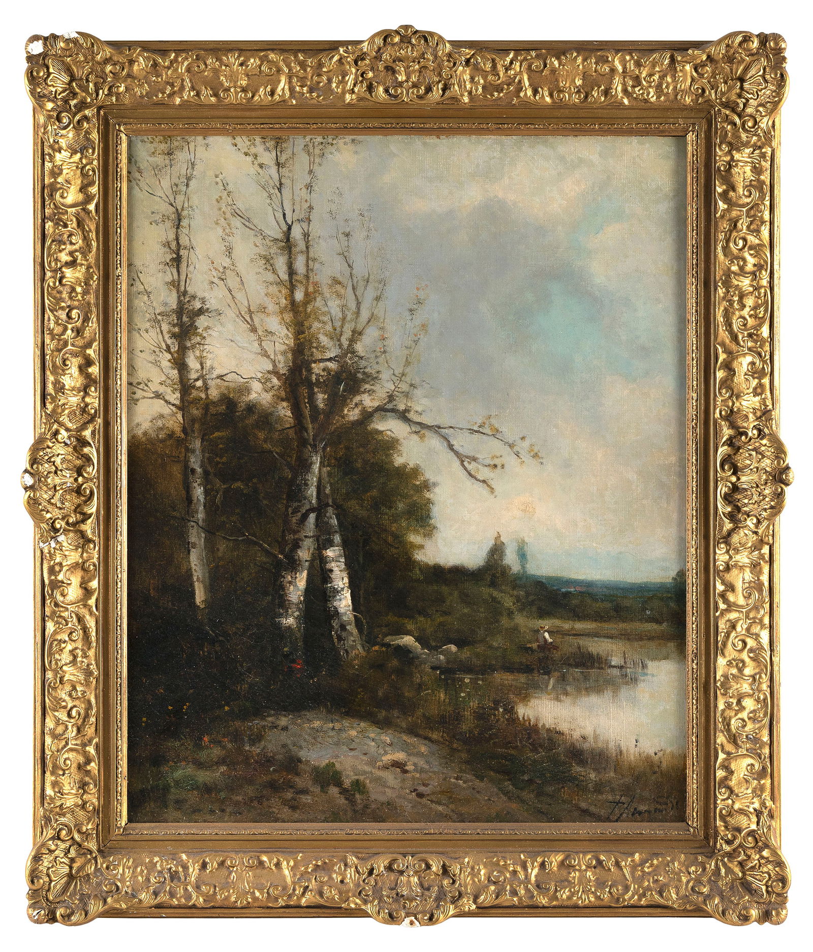 CONTINENTAL SCHOOL (19th Century,), River landscape., Oil on canvas, 24" x 19.75". Framed 30" x 25". (1 of 2)