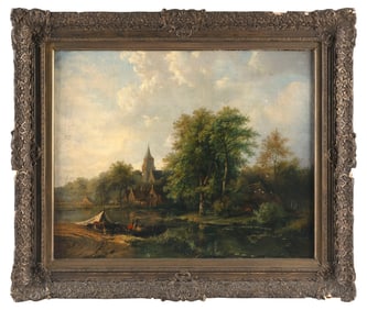 BAREND CORNELIUS KOEKKOEK (The Netherlands/Germany, 1803-1862), Figures and a cathedral along a