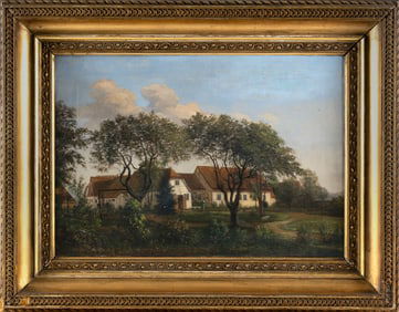 NIELS AAGAARD LYTZEN (Denmark, 1826-1890), "Danish Country Home"., Oil on canvas, 13.5" x 19.5".