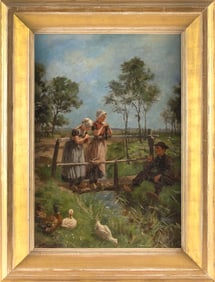 HENDRIKUS MATTHEUS HORRIX (The Netherlands, 1845-1923), A conversation between two women and a man,