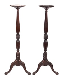 PAIR OF MAHOGANY TORCHIERE OR PLANT STANDS Late 19th Century Heights 51.75".