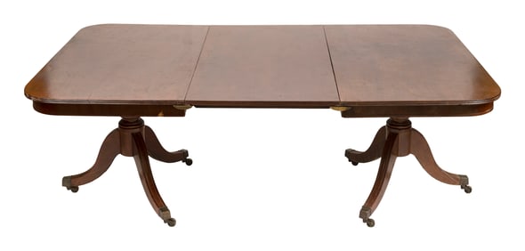 MAHOGANY TWO-PART BANQUET TABLE 19th Century Height 30". Top 56" x 51.5", plus one 25" leaf.
