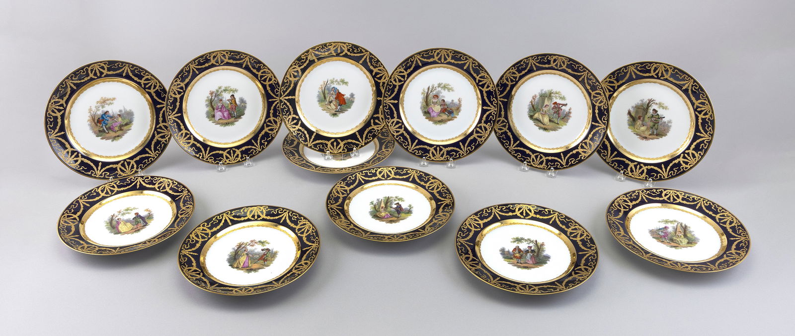 SET OF TWELVE DRESDEN PORCELAIN PLATES Germany, Late 19th/Early 20th Century Diameters 9.5". (1 of 4)
