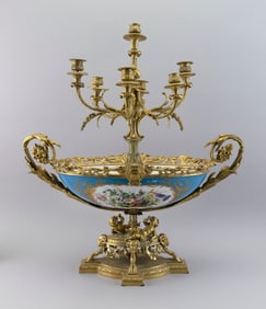 PARIS PORCELAIN AND GILT BRONZE CENTERPIECE France, 19th Century Height 28". Width 24".