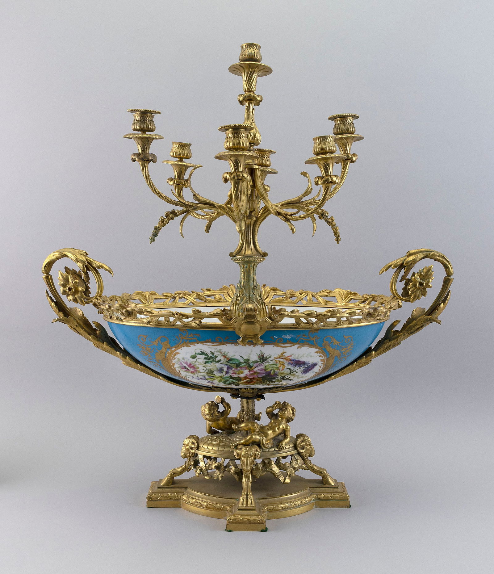 PARIS PORCELAIN AND GILT BRONZE CENTERPIECE France, 19th Century Height 28". Width 24". (1 of 3)