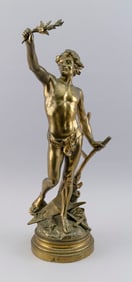 EDOUARD DROUOT (France, 1859-1945), "Pax Labor", a heroic young man with an olive branch and a