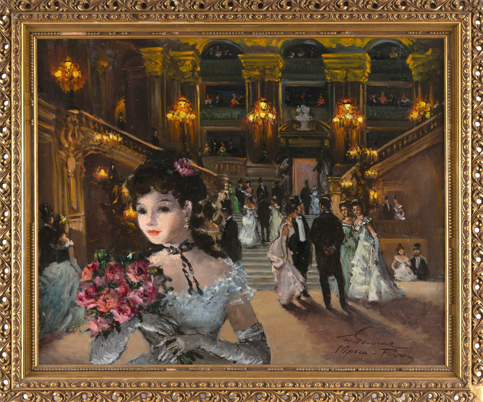 FRANCOIS GEROME (France, b. 1895), At the opera., Oil on canvas, 24" x 30". Framed 29" x 35". (1 of 2)