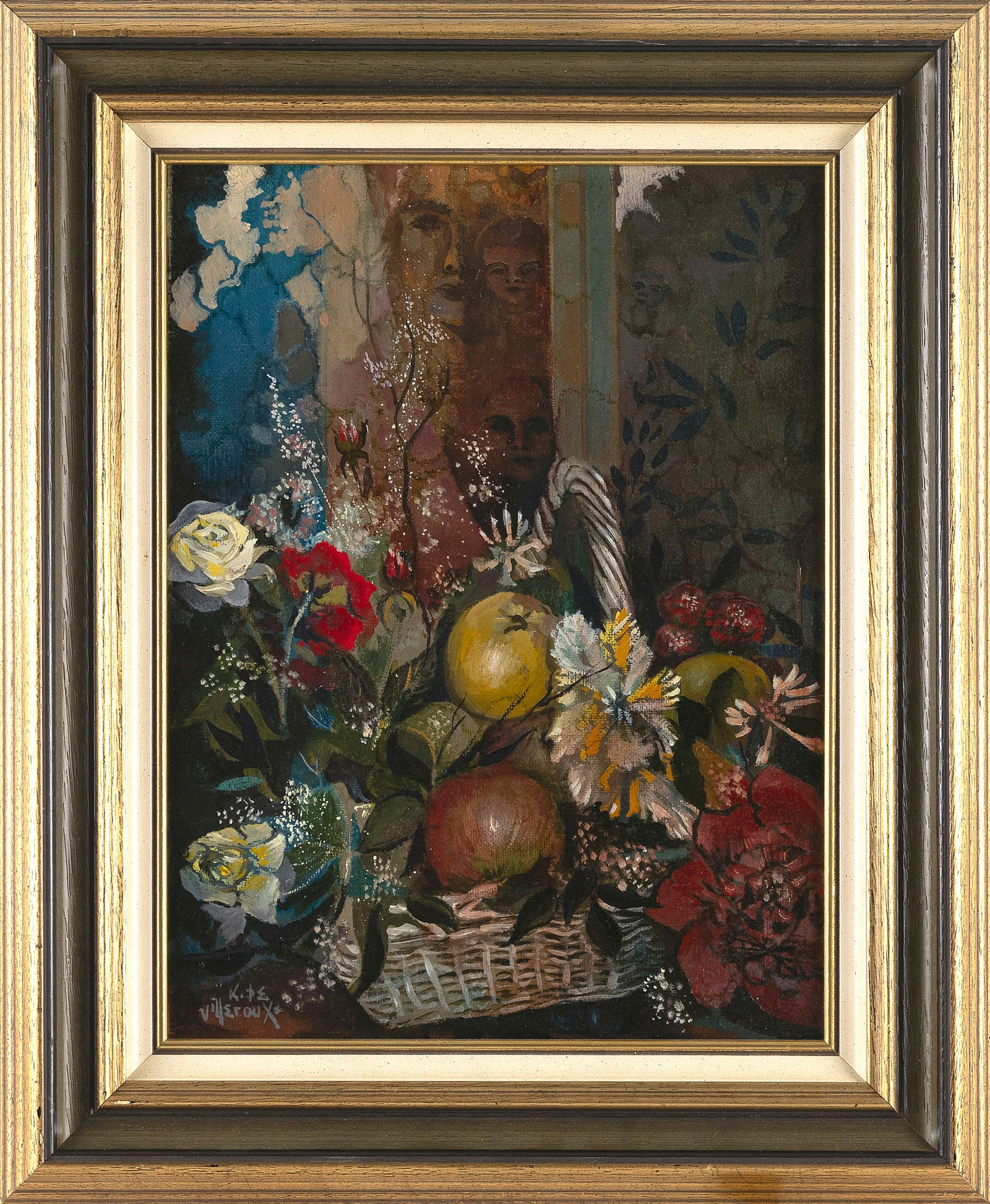 ALBERT DE VILLEROUX (Belgium, 1937-2011), "F?te du solstice", a still life of flowers and apples in (1 of 2)