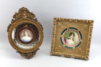 TWO VIENNA PORCELAIN PORTRAIT PLATES IN DECORATIVE FRAMES 1900-1938