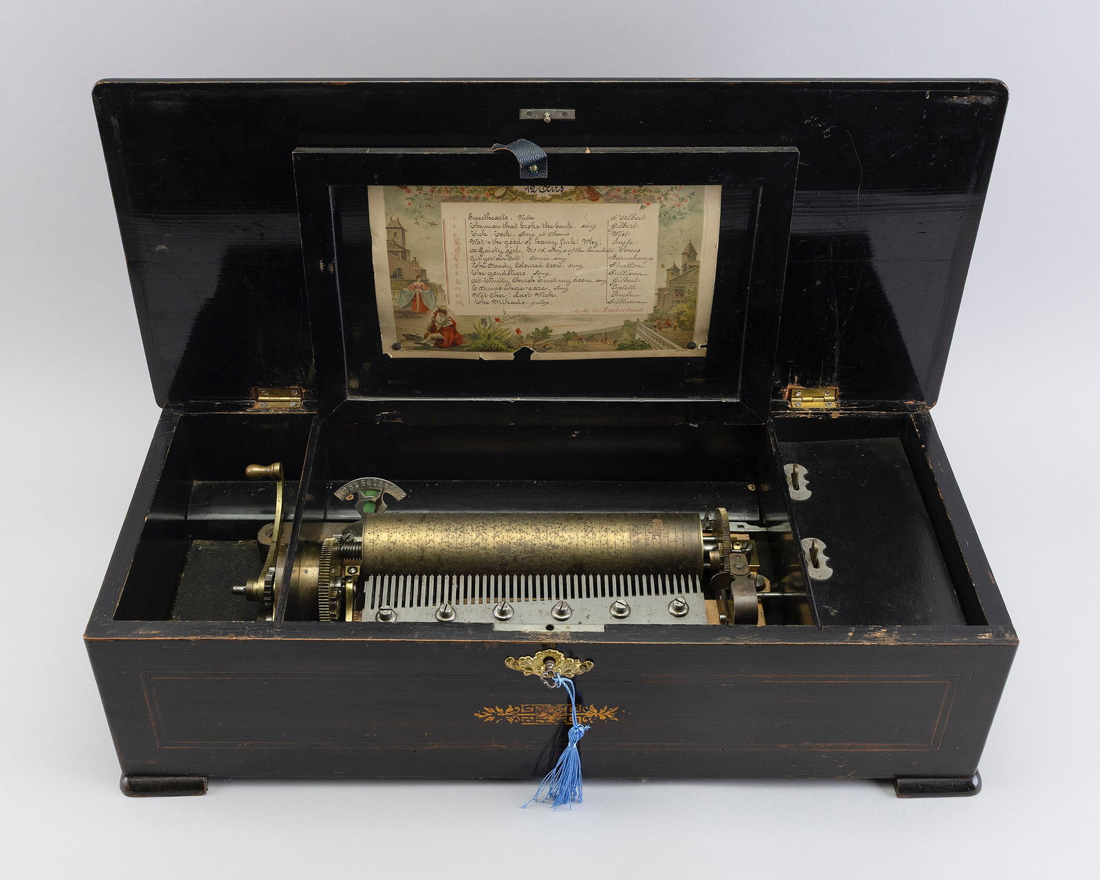 SWISS MUSIC BOX 19th Century Height 7". Width 23". Depth 10.5". (1 of 2)