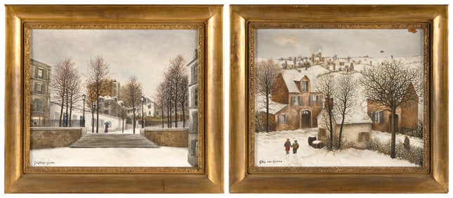 MAURICE GHIGLION-GREEN (France, 1913-1989), Two winter landscapes., Oils on canvas, 15" x 18".