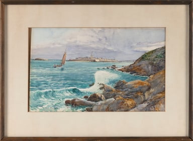 FELIX BIZIEN (France, 1876-1946), Saint-Malo, Brittany, France., Watercolor on paper, 9" x 14".