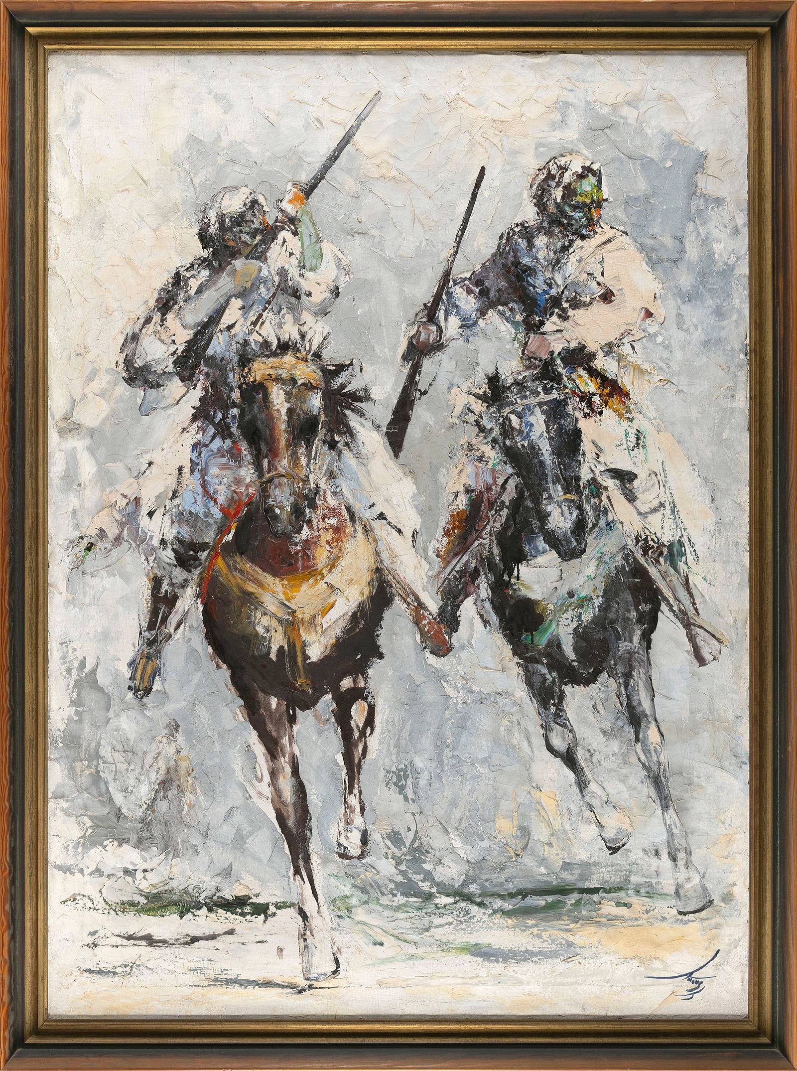 RAHNARVARDKAR ANOUSH (Germany/Islamic Republic of Iran, 1924-1983), Two horsemen with guns., Oil on (1 of 2)