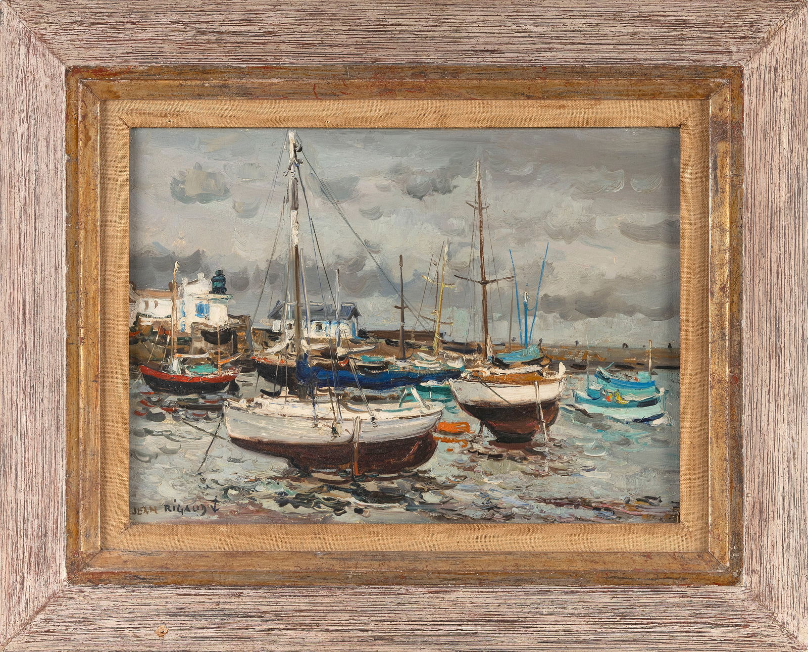 JEAN RIGAUD (France, 1912-1999), "Ile D'Yeu Les Yachts", depicting several boats in a harbor., Oil (1 of 2)