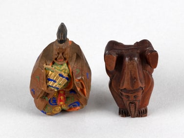 TWO JAPANESE CARVED WOOD NETSUKE 19th/20th Century