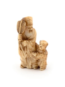JAPANESE CARVED IVORY NETSUKE Late 19th Century Height 1.625".