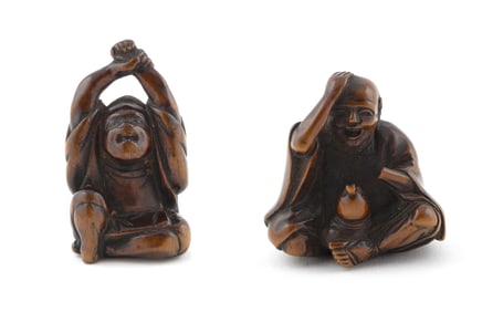 TWO JAPANESE CARVED WOOD NETSUKE 19th Century