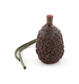 JAPANESE CARVED WOOD AND LACQUER NETSUKE Late 19th Century Height 2".