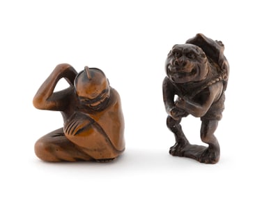 TWO JAPANESE CARVED WOOD NETSUKE 19th/Early 20th Century
