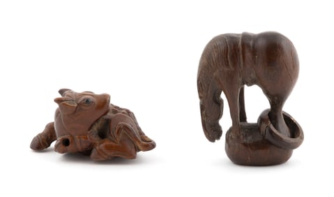 TWO JAPANESE CARVED WOOD NETSUKE Late 19th/Early 20th Century