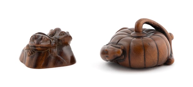 TWO JAPANESE CARVED WOOD NETSUKE 19th/20th Century