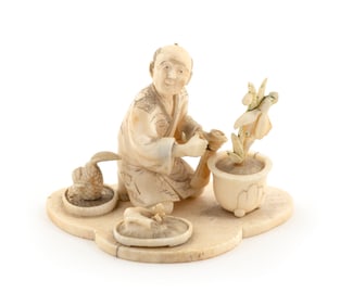 JAPANESE CARVED IVORY OKIMONO BY GYOKUTO (TAMAGATANA) 19th Century Height 2". Length 3".