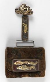 JAPANESE CRUSHED VELVET TOBACCO POUCH Early 20th Century Height 5". Length 5". Handle length 5".