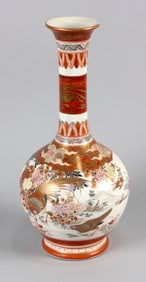 JAPANESE KUTANI PORCELAIN BOTTLE VASE Late Meiji Period Height 16".