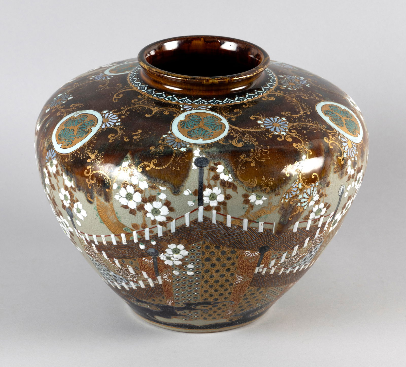 JAPANESE SATSUMA PORCELAIN VASE Late 19th Century Height 12". Diameter 12". (1 of 3)