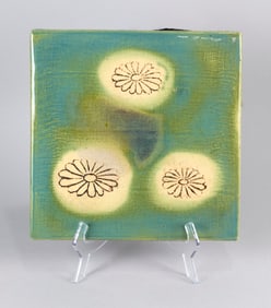 JAPANESE TEA CEREMONY ORIBE POTTERY TILE Late Meiji/Early Taisho Period Height 1". Length 11". Width