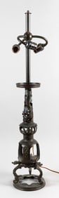JAPANESE CHAMPLEVE ENAMEL CANDLESTICK MOUNTED AS A TABLE LAMP Late 19th Century Candlestick height
