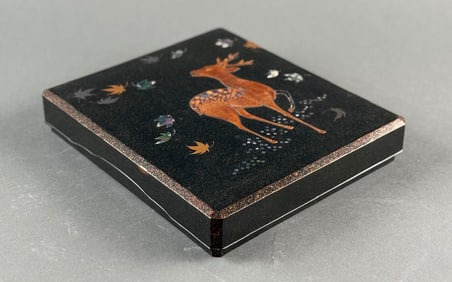 JAPANESE GILT, MOTHER-OF-PEARL AND BLACK LACQUER WRITING BOX (SUZURI BAKO) Meiji Period Height 2".