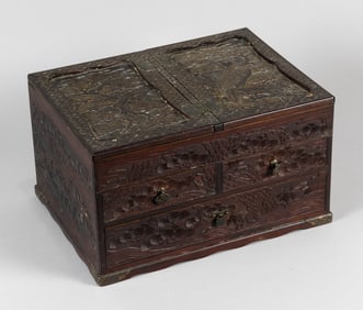 JAPANESE WOOD AND LACQUER WRITING BOX (SUZURIBAKO) 19th Century Height 7.5". Width 13". Depth 9.5".
