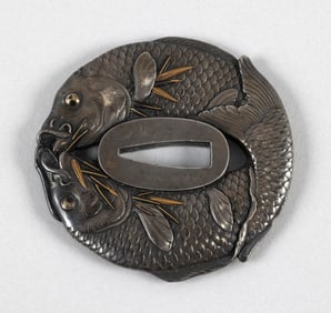 JAPANESE MIXED METAL TSUBA 20th Century Diameter 3.125". Weight approximately 264 grams.