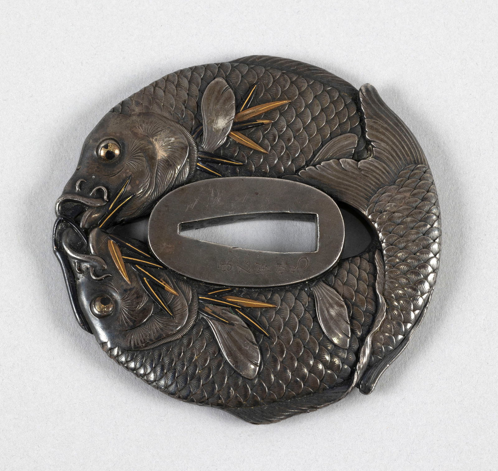 JAPANESE SILVER MIXED METAL TSUBA 20th Century Diameter 3.125". Weight approximately 264 grams. (1 of 9)