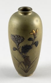 JAPANESE MIXED METAL VASE Late Meiji Period Height 6.25".