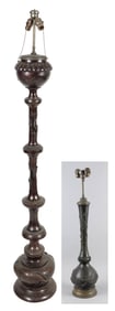 TWO JAPANESE BRONZE LAMPS Early 20th Century Heights 35" and 70".