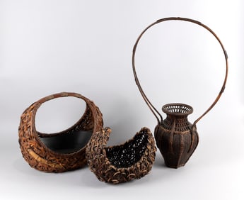 THREE JAPANESE IKEBANA BASKETS Early 20th Century