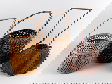 THREE JAPANESE IKEBANA BASKETS 19th/20th Century Heights from 16" to 19".