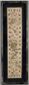 CHINESE NEEDLEWORK PANEL Late 19th Century 22" x 7". Framed 23" x 7.5".