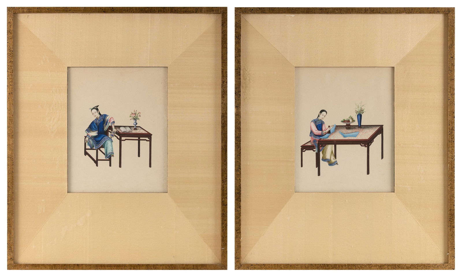 PAIR OF CHINESE PAINTINGS OF WOMEN 19th Century On paper, 11" x 8.5" sight. Framed 23" x 19". (1 of 2)