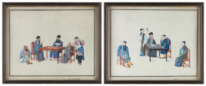 TWO CHINESE GOUACHE AND WATERCOLOR PAINTINGS Late 19th/Early 20th Century On paper, 14" x 17" sight.
