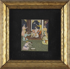 MINIATURE PERSIAN PAINTING Late 19th Century 3.5" x 3" sight. Framed 7.5" x 7.5".