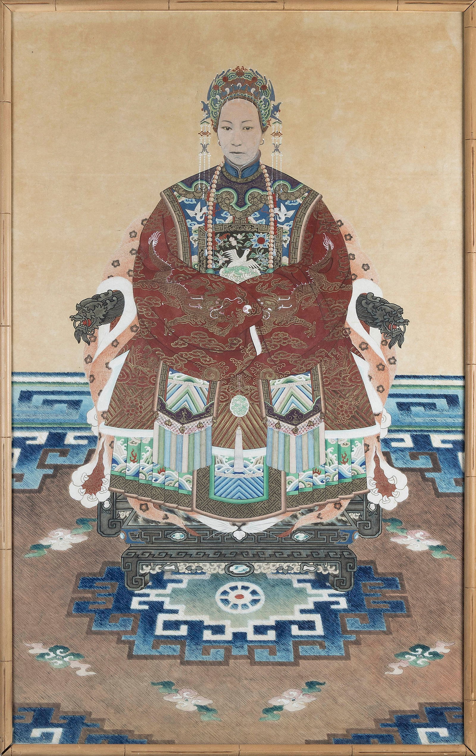 CHINESE ANCESTOR PORTRAIT Qing Dynasty Ink and color on paper, 40" x 24". Framed 41" x 25.5". (1 of 1)