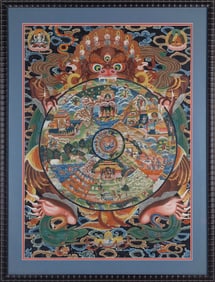 TIBETAN THANGKA Late 19th Century 34" x 24" sight. Framed 42" x 31.5".