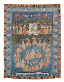 INDO-PERSIAN PICHWAI-STYLE OIL PAINTING ON CLOTH 20th Century 89" x 63".