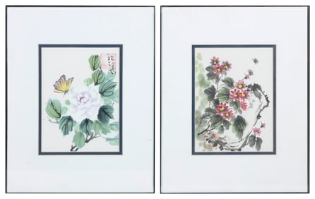 LU CHAN (China, 1948-), Two floral watercolors:, 6" x 8" sight. Framed 11" x 14".