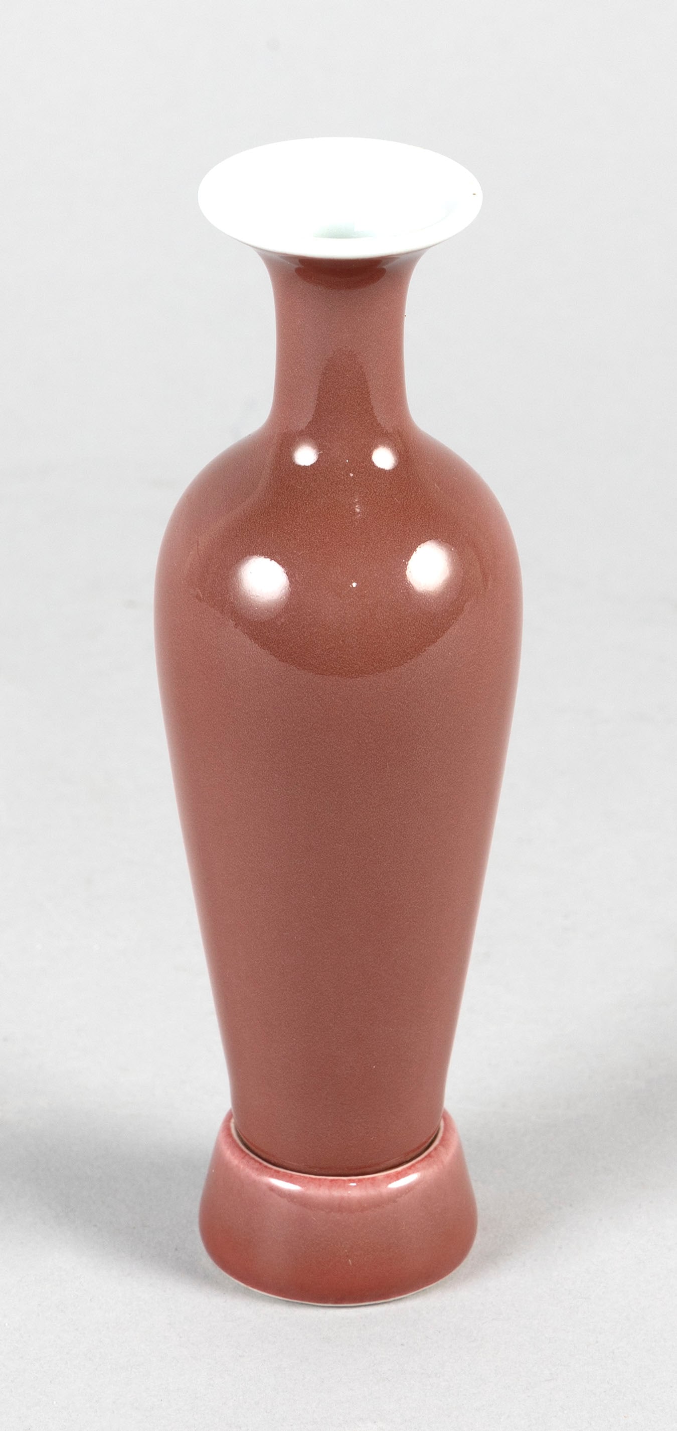 CHINESE PEACHBLOOM PORCELAIN AMPHORA VASE Late 19th Century Height 6.5". Diameter at top 1.5". (1 of 3)