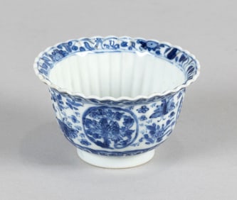 CHINESE BLUE AND WHITE PORCELAIN LOTUS BOWL 19th Century Height 2.25". Diameter 3.25".