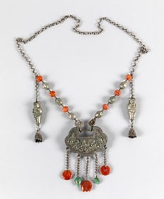 CHINESE MIAO SILVER BABY LOCK PENDANT NECKLACE Late 19th/Early 20th Century Length 17".